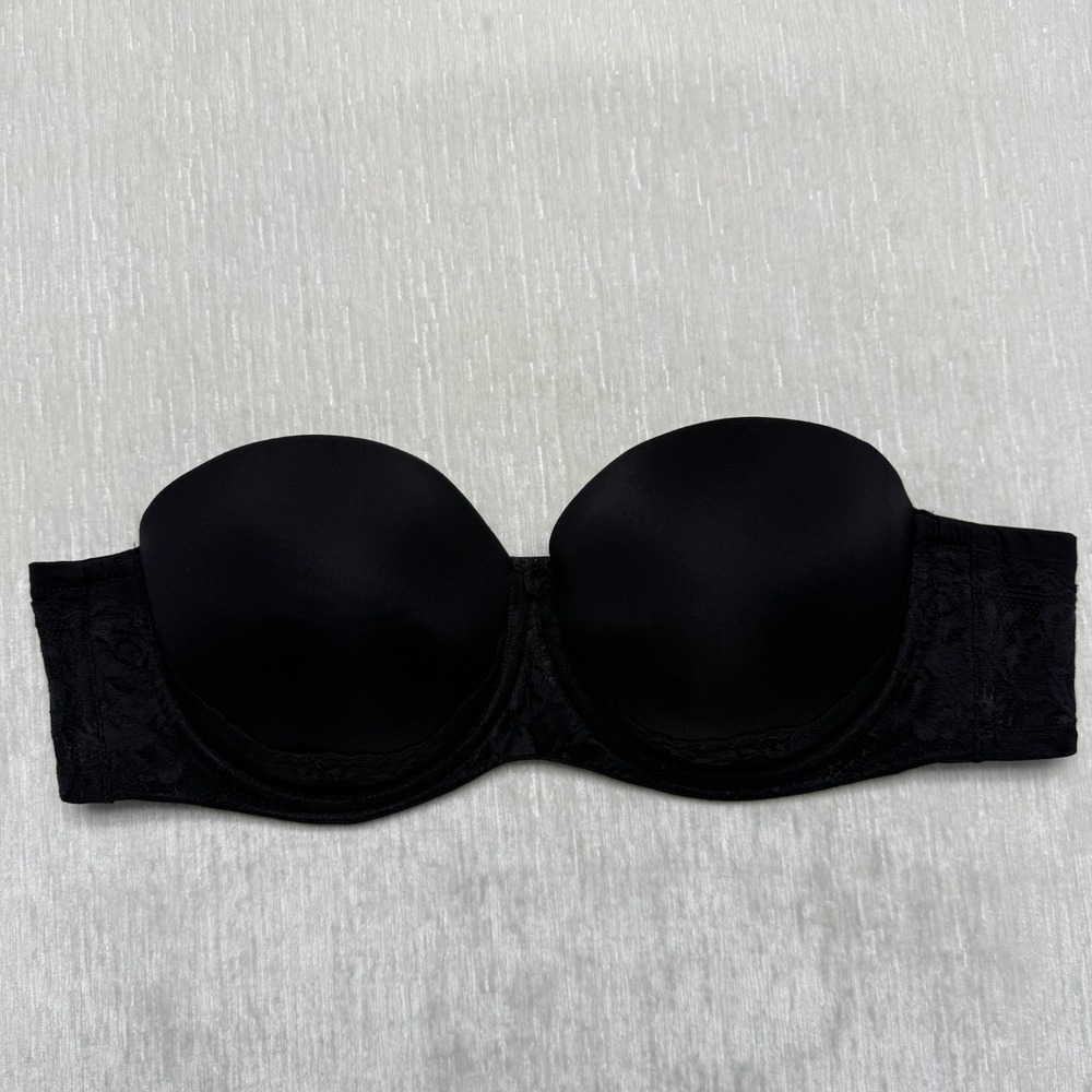 Torrid Strapless Push Up Bra Womens 44C Black Floral Lace Molded Lined Padded